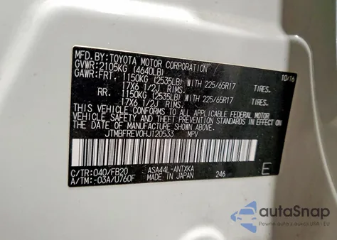 2017 Toyota Rav4 Le z USA, uszkodzony, nr VIN JTMBFREV0HJ120533